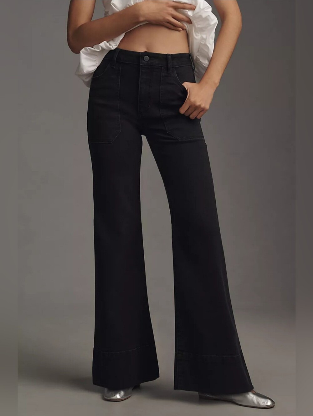 Pilcro Rylan Relaxed High-Rise Flare Pants Dark Blue  Anthropologie Size 30